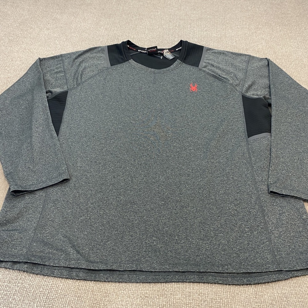 Spyder Active Shirt Mens 2XL Gray Long Sleeve ProW3 Performance Stretch Athletic